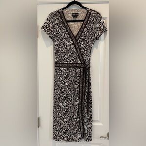 Amanda Smith Brown and White Floral Faux-Wrap Midi Dress